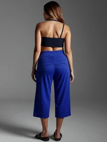 SHEIN Core Rhythm Plus Solid Ruched Back Capri Sports Cow Girl Pants Gym Pilates Royal Blue Summer - Navy Blue - View 4