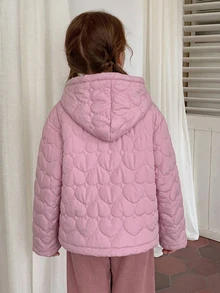Hapijoa Jaket Quilt Berkerudung dengan Resleting dan Lapisan Dalam Berbahan Bahan Berlapis Bawang untuk Anak Perempuan Remaja - Baby Pink - View 2