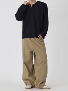 DAZY Men Contrast Trim Half Button Tee Fall - Navy Blue - View 3