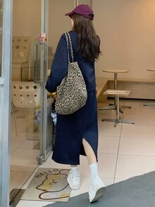 DAZY 女款字母圖案插肩袖套頭運動衫與裙子套裝居家休閒套裝 - 藍色 - 查看 6