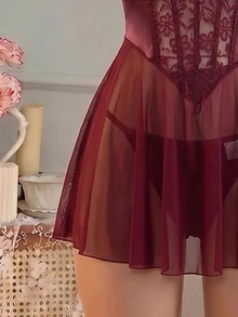 Crystal Vow 大尺碼睡裙 - 酒紅色 - 查看 5