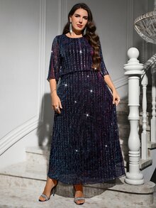 Reflora Women's Plus-Size Purple Sequin Mesh Overlay Dress – Perfect For Parties, Formal Banquets, Holidays, And Halloween - Purple - View 6