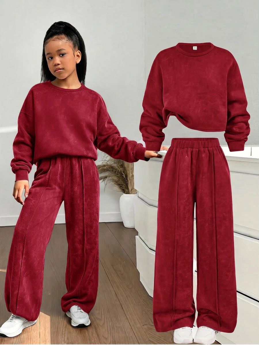 SHEIN 青少年女孩連帽衫與運動衫套裝 - 紅色 - 查看 1