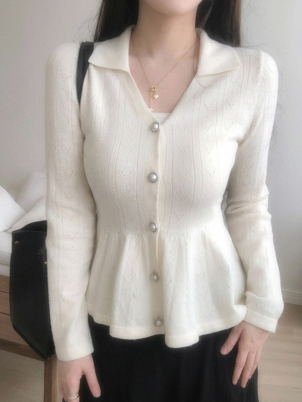 Solid Button Through Peplum Cardigan Fall