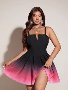 SHEIN LUNE Ombre Notched Neck Cami Dress - Multicolor - View 6