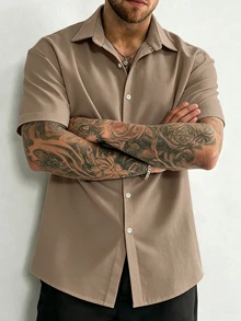 Airaco Men Solid Button Up Shirt - Khaki - View 3