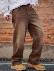 DAZY Men Slant Pocket Straight Leg Jeans Fall - Brown - View 5