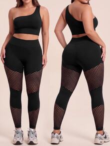 SHEIN Unity Women Plus Size Sports Leggings Pants Gym Workout Summer - Black - View 1