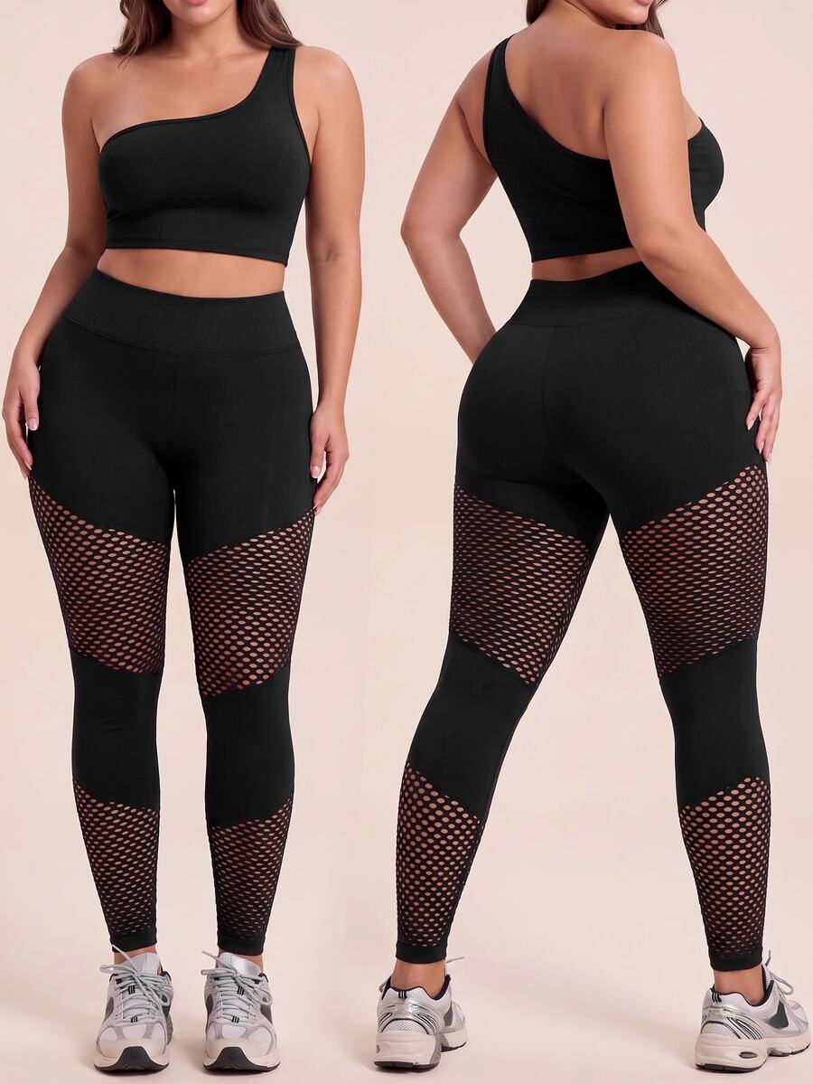 SHEIN Unity Women Plus Size Sports Leggings Pants Gym Workout Summer - Black - View 1