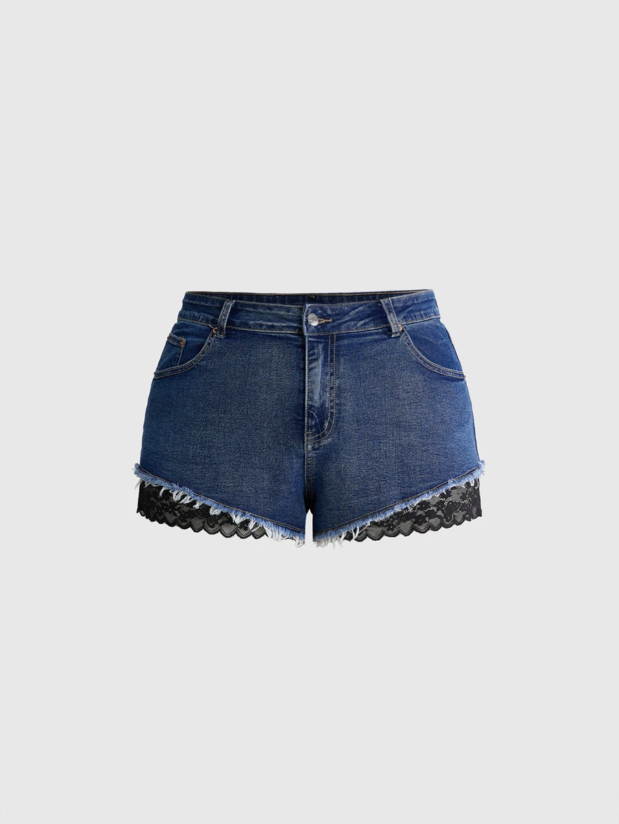 Sweetness Plus Size Denim Shorts - Dark Wash - View 1