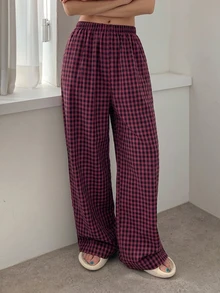 DAZY Gingham Print Sleep Pants - Burgundy - View 3