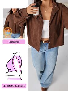 Solflare Chaqueta de talla grande con hombros caídos y botones delanteros - Marrón - Ver 2