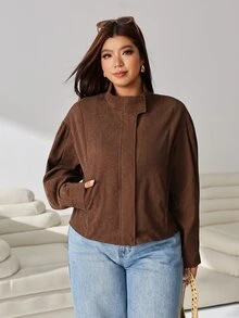 Solflare Chaqueta de talla grande con hombros caídos y botones delanteros - Marrón - Ver 5