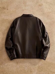 HIMLAND 男士純色PU皮革外套，適合萬聖節、冬季、派對、秋季 - 彩色 - 查看 2
