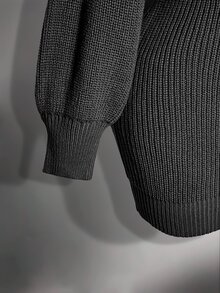 SHEIN ICON Plus Fuzzy Trim Lantern Sleeve Sweater Dress - Dark Grey - View 6