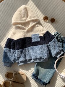 SHEIN Baby Boy Color Block Teddy Autumn Winter Sweatshirt - Multicolor - View 3