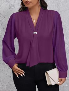SHEIN Privé Blusas Talla Grande Otoño - Morado - Ver 4