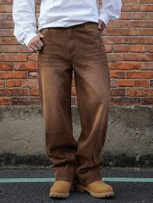 DAZY Men Slant Pocket Straight Leg Jeans Fall - Brown - View 1
