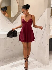 Slaydiva Vestidos cortos de mujer - Burdeos - Ver 1