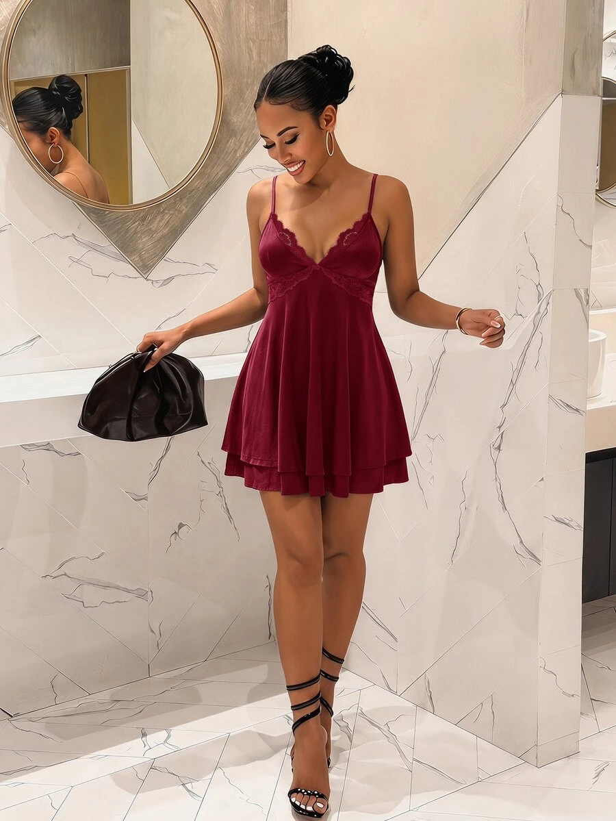Slaydiva Vestidos cortos de mujer - Burdeos - Ver 1
