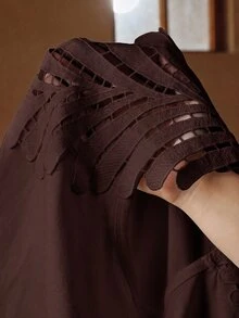 Anewsta 女款優雅棕色T恤，適合晚餐與辦公場合 - 咖啡棕 - 查看 9