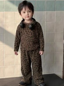 DAZY 男嬰豹紋印花上衣與長褲套裝 秋季 - 咖啡棕 - 查看 4