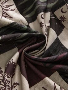 ROMWE Hippie Quần ống rộng họa tiết patchwork size lớn - Màu xanh lá cây đậm - Xem 4