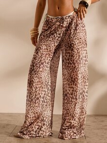 Opulessa 豹紋遮陽外穿長褲（不含比基尼） - 咖啡棕 - 查看 1
