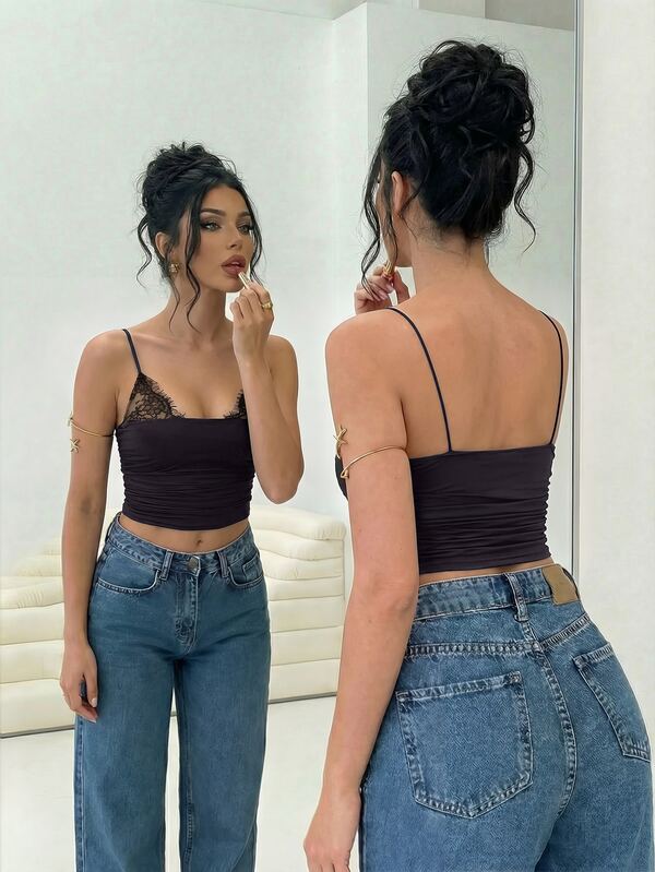 Firerie Contrast Lace Ruched Cami Top
