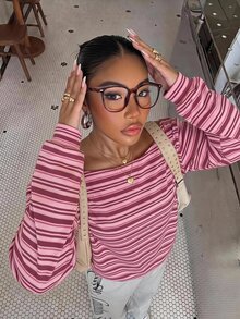 Muchica Striped Print Drop Shoulder Sweatshirt - Multicolor - View 4