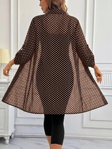 SHEIN Clasi Polka Dot Print Roll Tab Sleeve Shirt - Coffee Brown - View 2