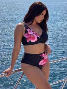 Swim Vcay 大尺碼花卉印花扭轉前胸比基尼泳衣 - 彩色 - 查看 4