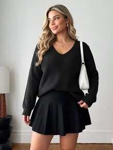 Vionelle Sweater Ukuran Besar untuk Makan Malam Formal, Kencan Malam, Malam Hari, Hitam Putih, Musim Gugur, Kasual, Peri, Peri, Imut, Musim Dingin - Hitam - View 5