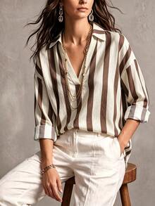 Hotletica Striped Print Drop Shoulder Shirt - Multicolor - View 5
