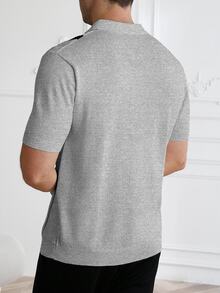Core Aspect Men Striped Pattern Quarter Zip Knit Top - Grey - View 2