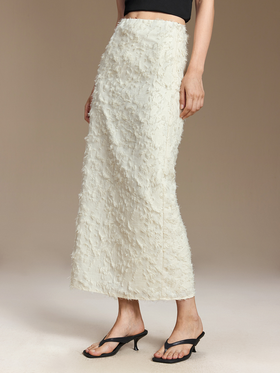 Solid Textured Split Back Skirt Dinner Party Beige Summer Elegant Mama Mia