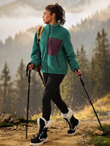Exploreva Chaqueta de forro polar con cremallera y bloques de color - Verde - Ver 5