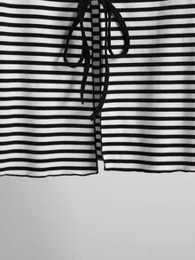 Resyla Striped Tie Front Crop Blouse - Black and White - View 4