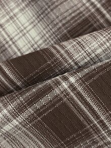 Elamini Plaid Print Lace Trim Knot Front Blouse - Brown - View 7