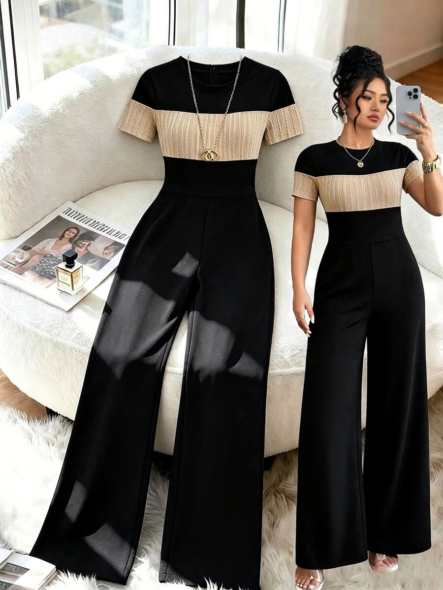 GlowEve CURVE Plus Two Tone Wide Leg Jumpsuit - Multicolor - View 1