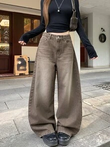 DAZY Women Washed Wide Leg Jeans Fall - Khaki - View 8