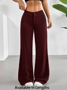 SHEIN Tall CURVE 大尺碼純色寬腿長褲 - 酒紅色 - 查看 7