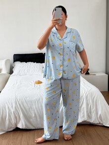 Napfluff CURVE Napfluff CURVE Plus Gingham & Lemon Print PJ Set - Blue - View 3