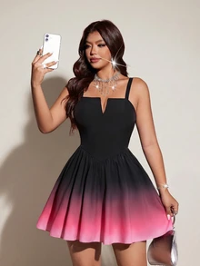 SHEIN LUNE Ombre Notched Neck Cami Dress - Multicolor - View 3