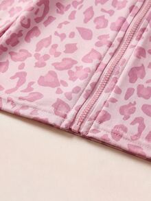 SHEIN 女童 1件豹紋對比滾邊夾克外套 & 1件喇叭褲 - 粉色 - 查看 6