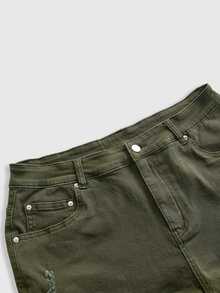 ROMWE Grunge Punk Plus Solid Denim Shorts - Green - View 3