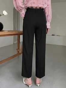 DAZY Solid Slant Pocket Straight Leg Pants - Black - View 2