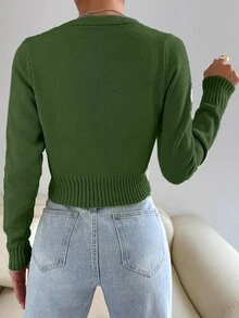 SHEIN Unity Cardigan corto ligero con botones delanteros de unicolor - Verde - Ver 2