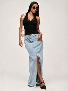 SHEIN BASICS 女士背心 - 黑色 - 查看 4