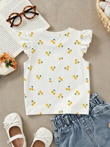 Baby Girl Cherry Print Ruffle Trim Tee & Gingham Print Bow Front Shorts - Multicolor - View 5